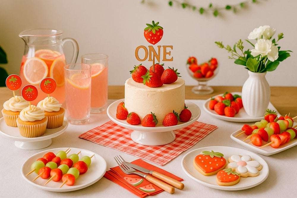 Berry First Birthday celebration with strawberry theme