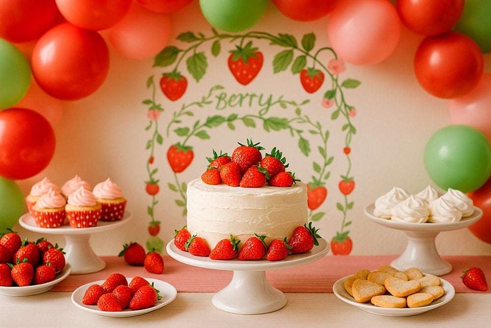 Berry First Birthday celebration with strawberry theme