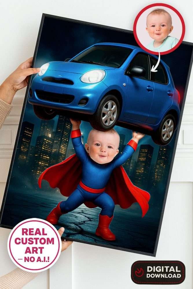 🦸♂️ Personalized Baby Superhero Portrait (Night Edition) – Custom Digital Artwork – Made to Order File 1 🦸♂️ Personalized Baby Superhero Portrait (Night Edition)