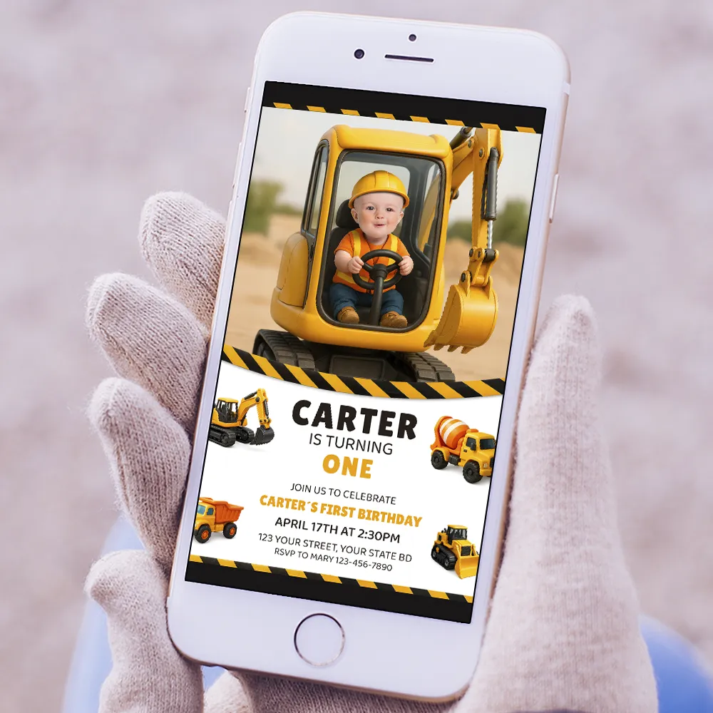 Personalized Baby Construction Birthday Invitation | Custom Dump Truck Photo Invite 5 Personalized Baby Construction Birthday Invitation with Photo – Custom Builder Party Invitation – Delivered in 24h – Digital File
