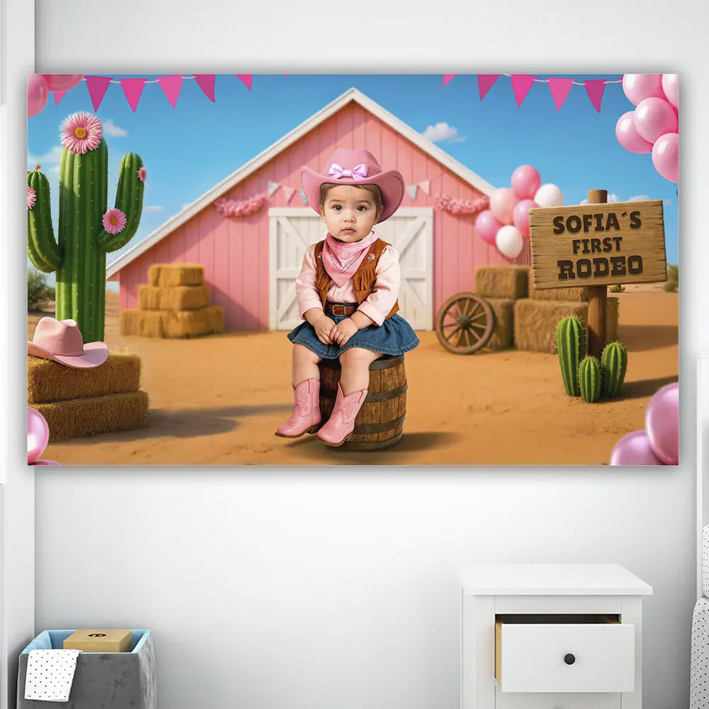 First Rodeo Baby Girl Birthday Banner – Custom Pink Cowgirl Party Decoration With Photo – Delivered in 24h – Digital File 2 First Rodeo Baby Girl Birthday Banner – Custom Pink Cowgirl Party Decoration With Photo – Delivered in 24h – Digital File - Image 2