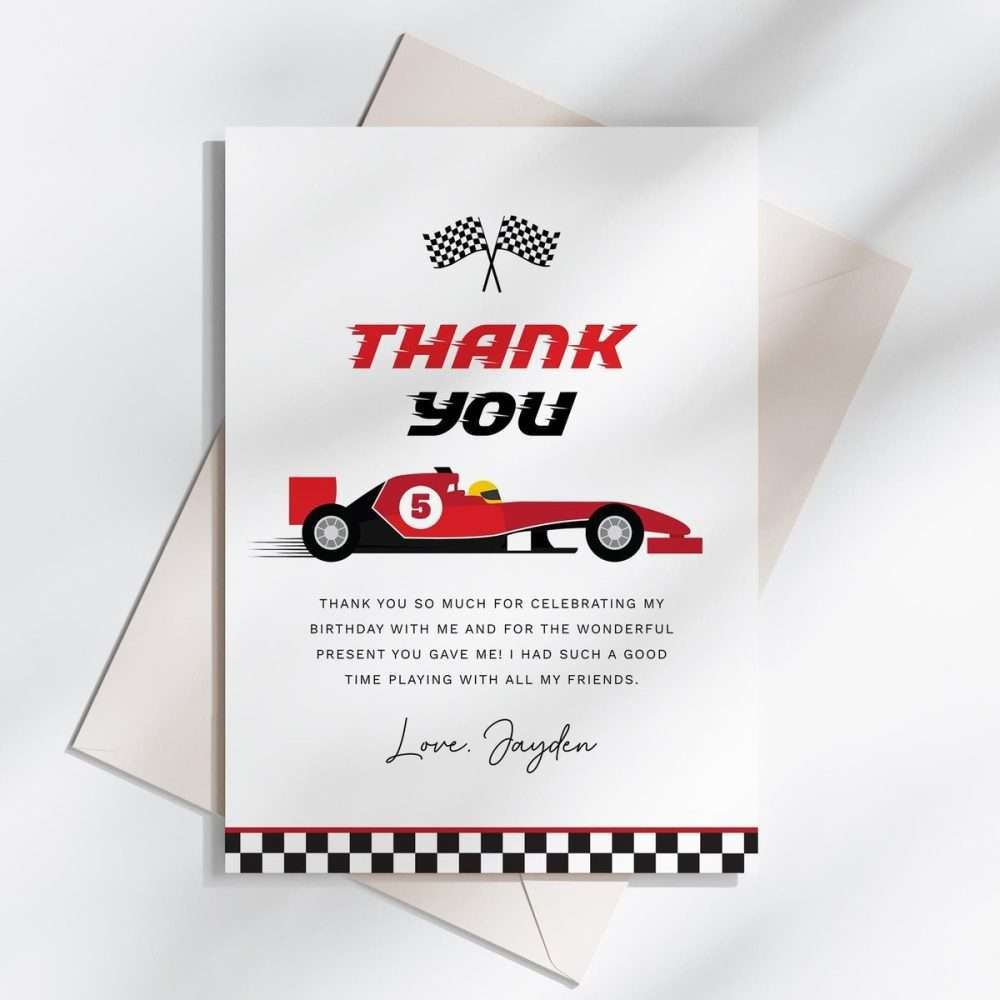 Personalized Growing Up Two Fast thank you cards and driver certificates