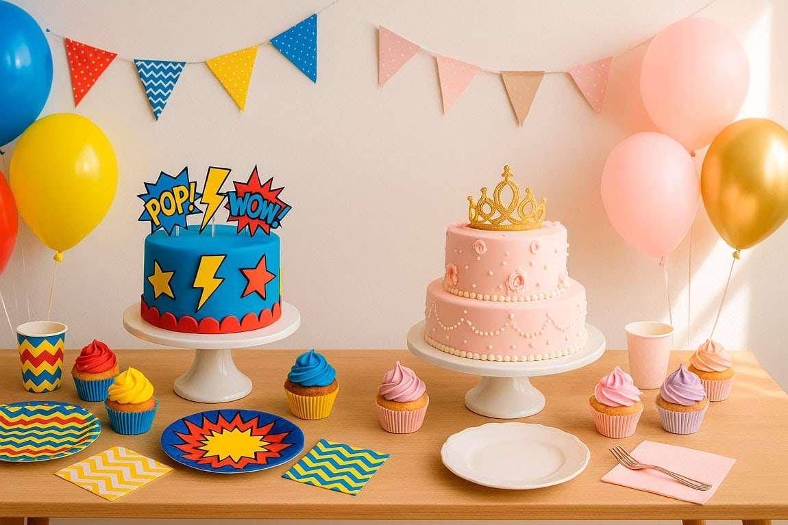 Dessert table showing two small cakes or one cake with two toppers