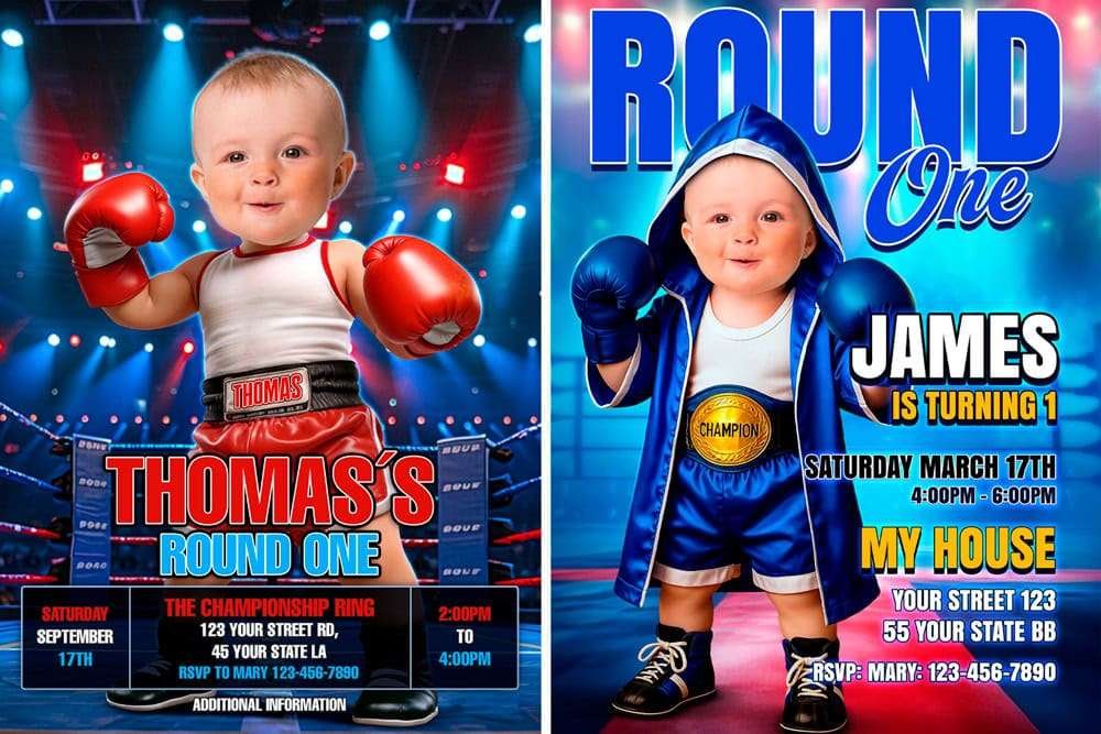 Round One baby boxer birthday invitation