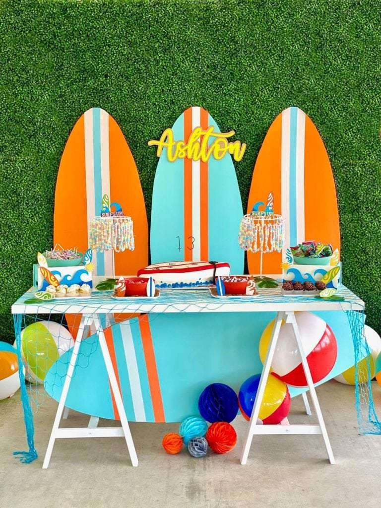 Best First and Second Birthday Party Ideas for Boys and Girls 139 The Big ONE surf birthday party setup