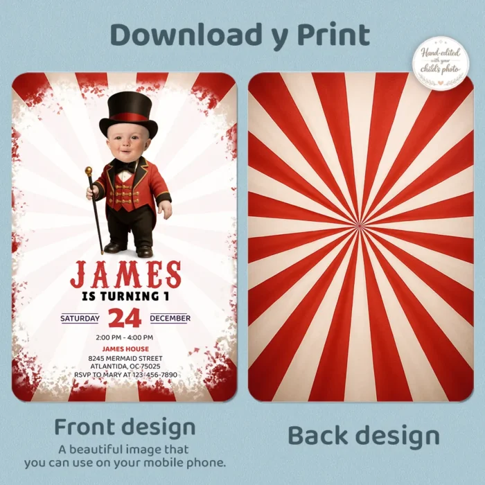 Personalized Circus Ringmaster Birthday Invitation with Photo