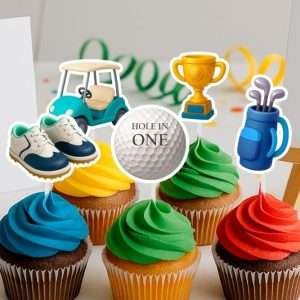 Hole in One Baby Golf Cupcake Toppers – Golf Birthday Decorations – Instant Download