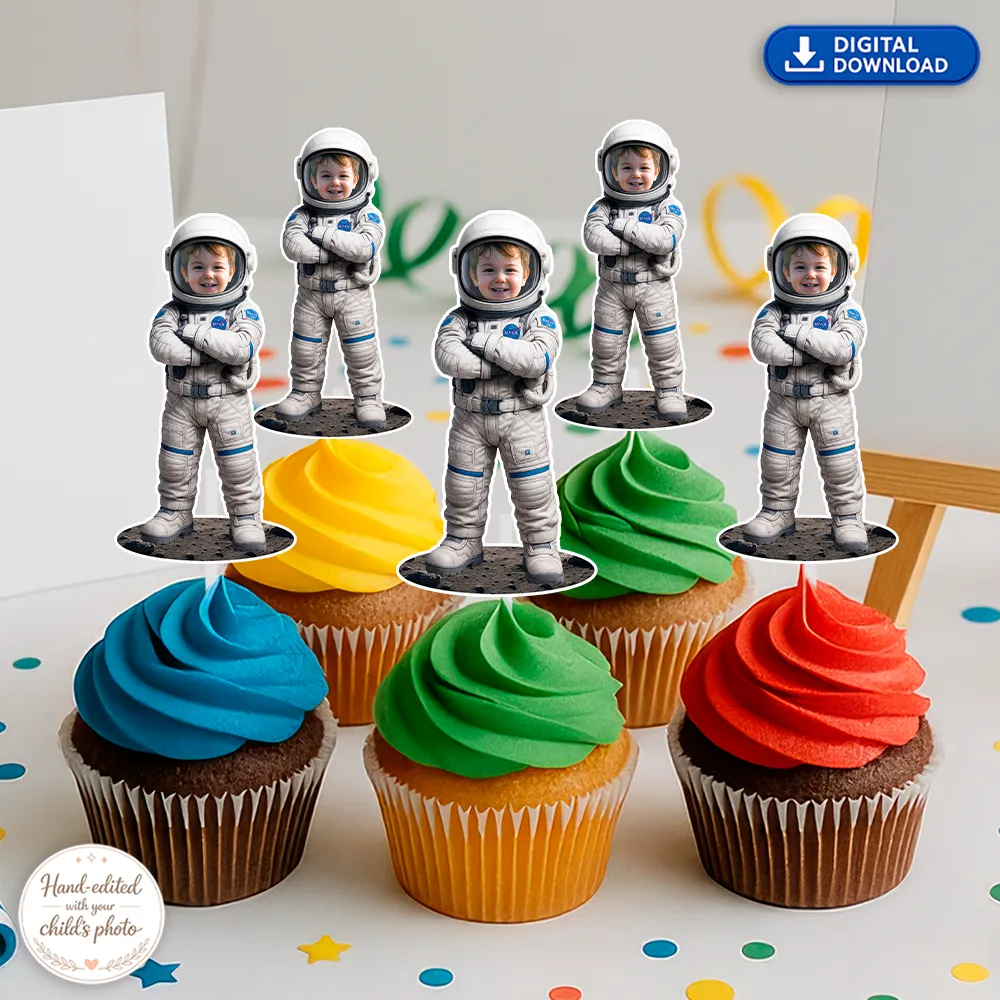 Custom Astronaut Cupcake Toppers – Space Birthday Party Decorations – Delivered in 24h – Digital File 2 Custom Astronaut Cupcake Toppers – Space Birthday Party Decorations – Delivered in 24h – Digital File