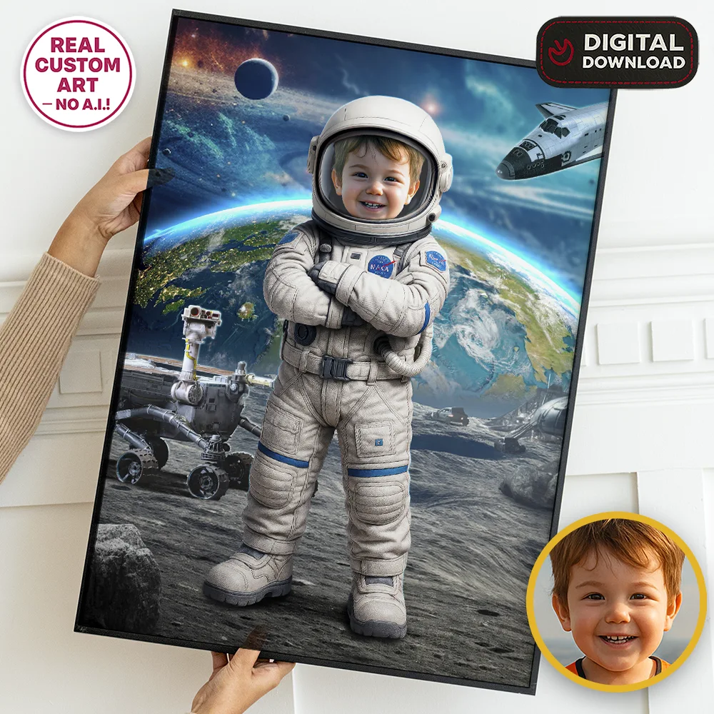 Custom Astronaut Birthday Portrait with Photo – Space Theme Digital Artwork – Delivered in 24h – Digital File 1 Custom Astronaut Birthday Portrait with Photo – Space Theme Digital Artwork – Delivered in 24h – Digital File