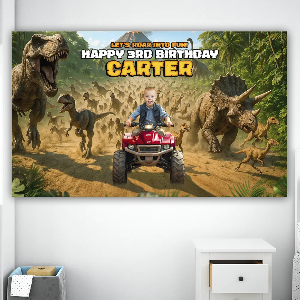 Personalized Dinosaur Quad Birthday Banner – Custom Dinosaur Party Decoration – Delivered in 24h – Digital File 2 Personalized Dinosaur Quad Birthday Banner – Custom Dinosaur Party Decoration – Delivered in 24h – Digital File - Image 2