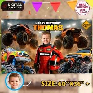 Personalized Monster Truck Birthday Banner – Custom Off-Road Party Decoration – Delivered in 24h – Digital File