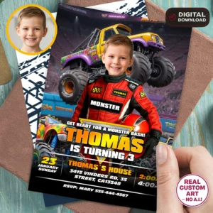 Custom Monster Truck Racing Birthday Invitation Red Truck Stadium