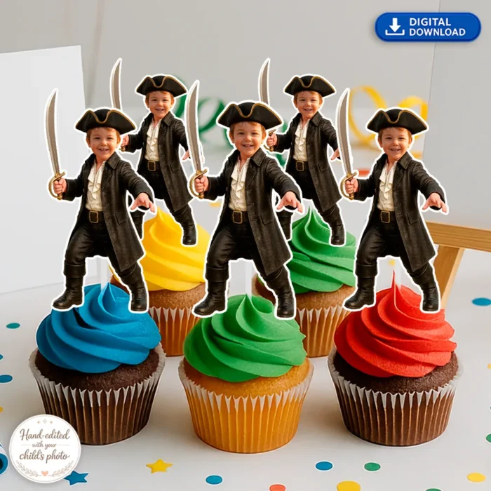 Personalized Pirate Cupcake Toppers – Birthday Party Decoration – Delivered in 24h – Digital File