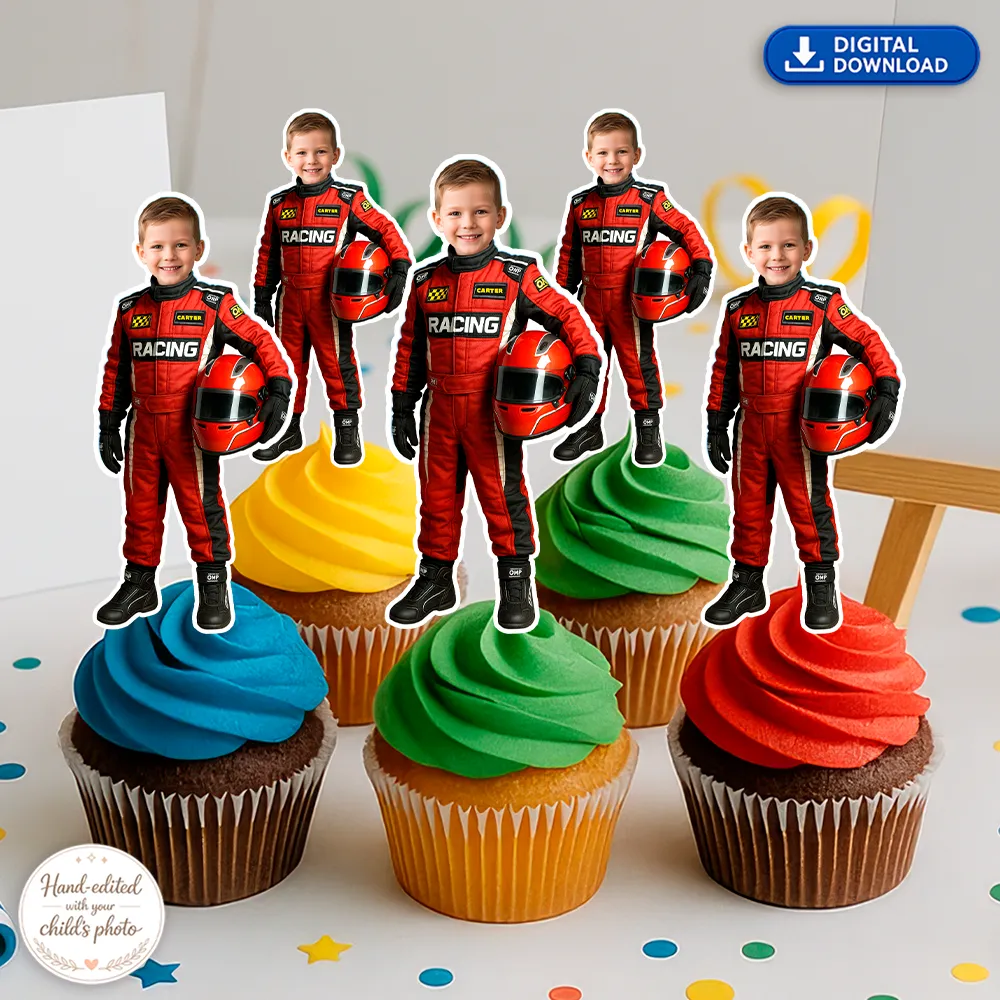 Official Driver Cupcake Toppers Racing Style Mini Set personalized design