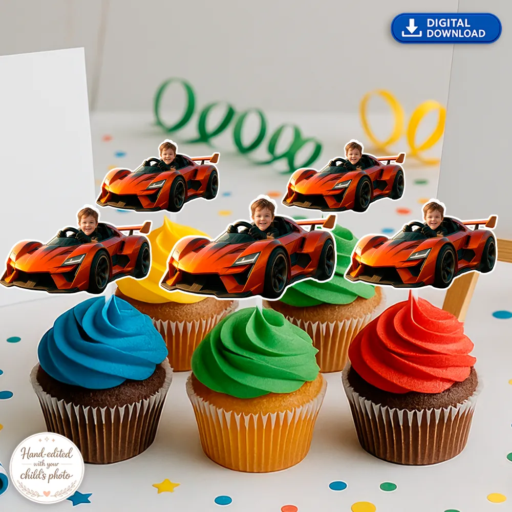 Personalized Racing Car Cupcake Toppers – Custom Sports Car Birthday Party Decoration – Delivered in 24h – Digital File 2 Personalized Racing Car Cupcake Toppers – Custom Sports Car Birthday Party Decoration – Delivered in 24h – Digital File