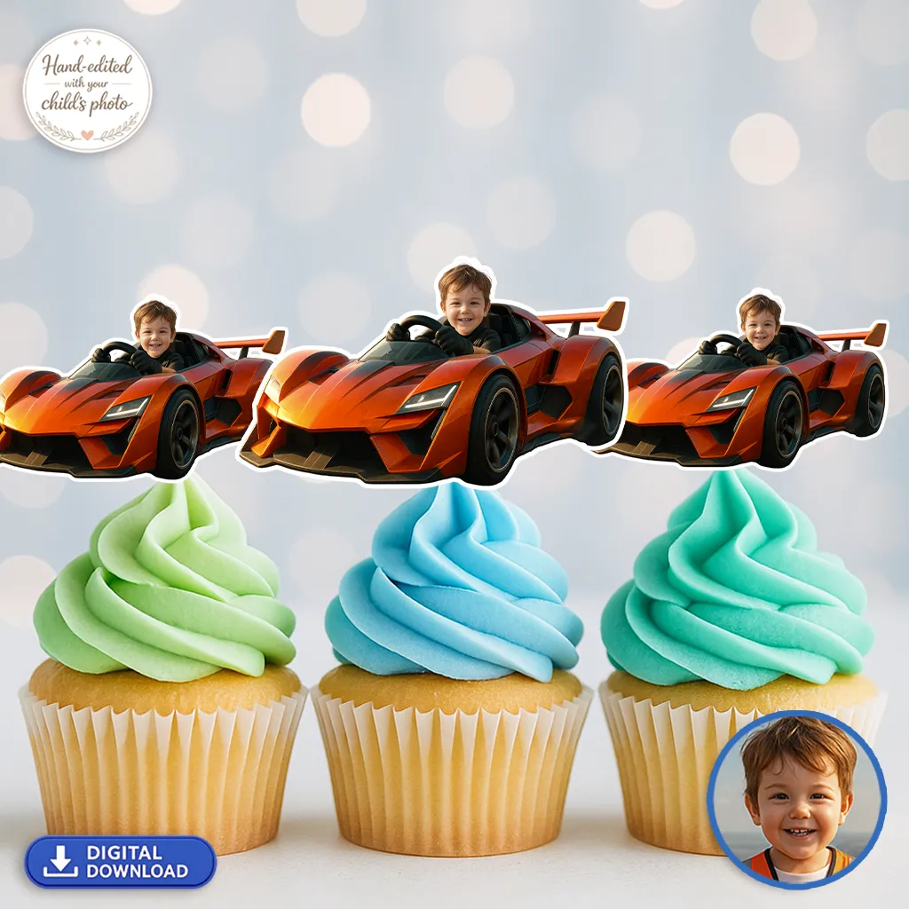 Personalized Racing Car Cupcake Toppers – Custom Sports Car Birthday Party Decoration – Delivered in 24h – Digital File 1 Personalized Racing Car Cupcake Toppers – Custom Sports Car Birthday Party Decoration – Delivered in 24h – Digital File