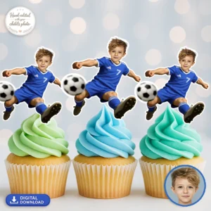 Personalized Soccer Boy Cupcake Toppers – Birthday Party Decoration – Delivered in 24h – Digital File