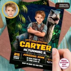 Ranger Raptor Dinosaur Invitation - Ranger Raptor Dinosaur Birthday Invitation Custom Photo Dino Park