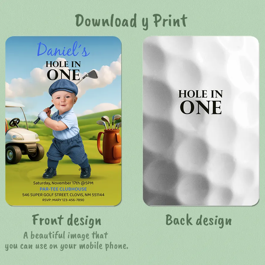 Personalized Blue Golf Birthday Invitation with Photo – Hole in One Theme – 1st Birthday Invite for Boys – Delivered in 24h – Digital File 3 Personalized Blue Golf Birthday Invitation with Photo – Hole in One Theme – 1st Birthday Invite for Boys – Delivered in 24h – Digital File - Image 3