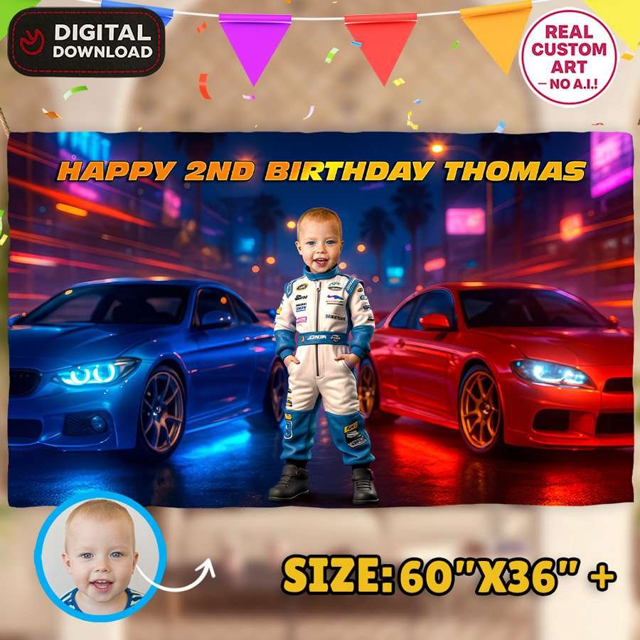 Custom 2 Fast 2 Curious Birthday Banner | Night Racing Track Backdrop 1 Custom 2 Fast 2 Curious Birthday Banner Night Racing Photo