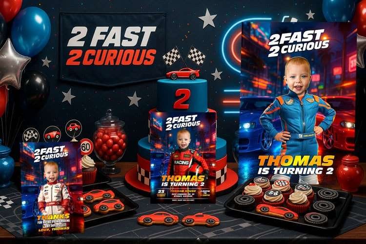 Personalized 2 Fast 2 Curious birthday invitation with photo