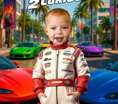 Two Fast design with white and red racing suit