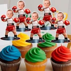 Personalized Round One Baby Boxing Cupcake Toppers – Custom Boxing Theme Party Decoration – Made to Order Digital File
