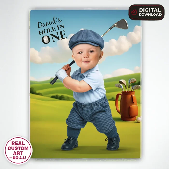 Personalized Blue Golf Birthday Welcome Sign – Hole in One Theme – Custom Party Decoration – Delivered in 24h – Digital File