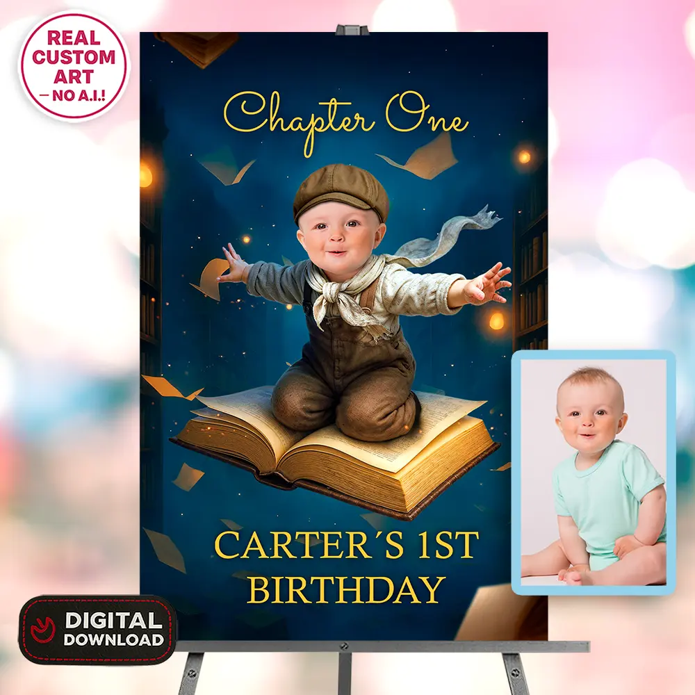 Chapter One Birthday Welcome Sign | Magical Storybook Party Poster 3 Personalized Chapter One Birthday Welcome Sign – Baby’s First Story Theme – Custom Party Decoration – Delivered in 24h – Digital File