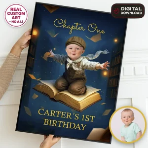 Chapter One Birthday Welcome Sign Magical Library Theme Baby Flying