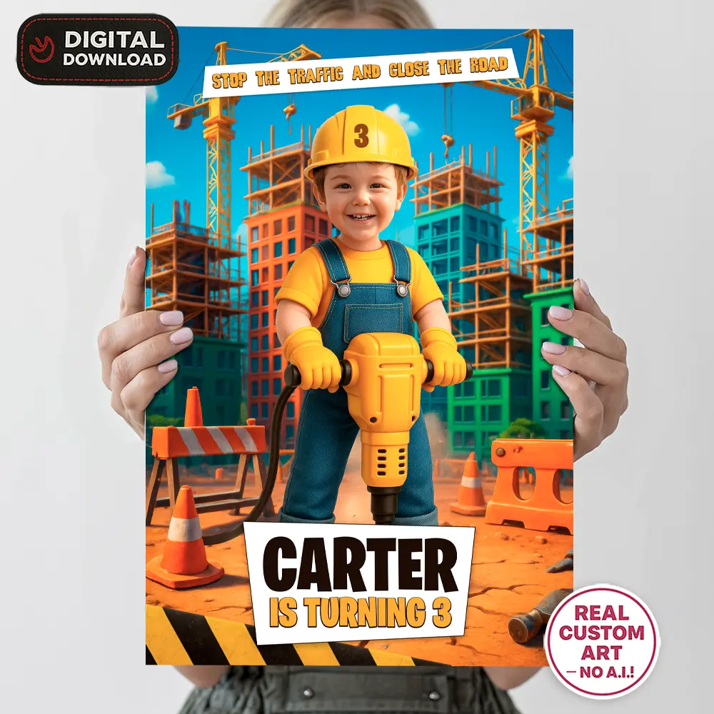 Personalized Construction Birthday Welcome Sign with Photo – Hydraulic Jackhammer Theme – Delivered in 24h – Digital File 2 Personalized Construction Birthday Welcome Sign with Photo – Hydraulic Jackhammer Theme – Delivered in 24h – Digital File