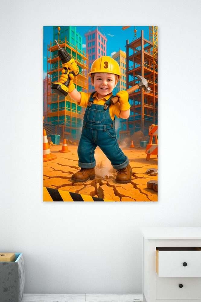 Personalized Construction Birthday Portrait with Photo – Custom Hammer & Drill Theme Digital Artwork – Delivered in 24h – Digital File 3 Personalized Construction Birthday Portrait with Photo – Custom Hammer & Drill Theme Digital Artwork