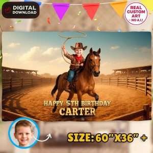 Personalized Rodeo Cowboy Birthday Banner – Custom Western Party Decoration – Delivered in 24h – Digital File