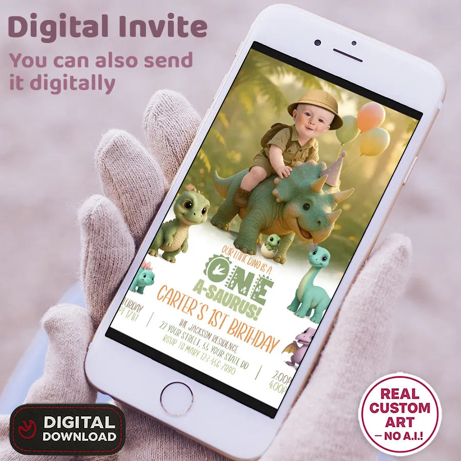 Personalized Baby Dinosaur Birthday Invitation with Photo – Custom Prehistoric Party Design – Delivered in 24h – Digital File 3 Personalized Baby Dinosaur Birthday Invitation with Photo – Custom Prehistoric Party Design – Delivered in 24h – Digital File