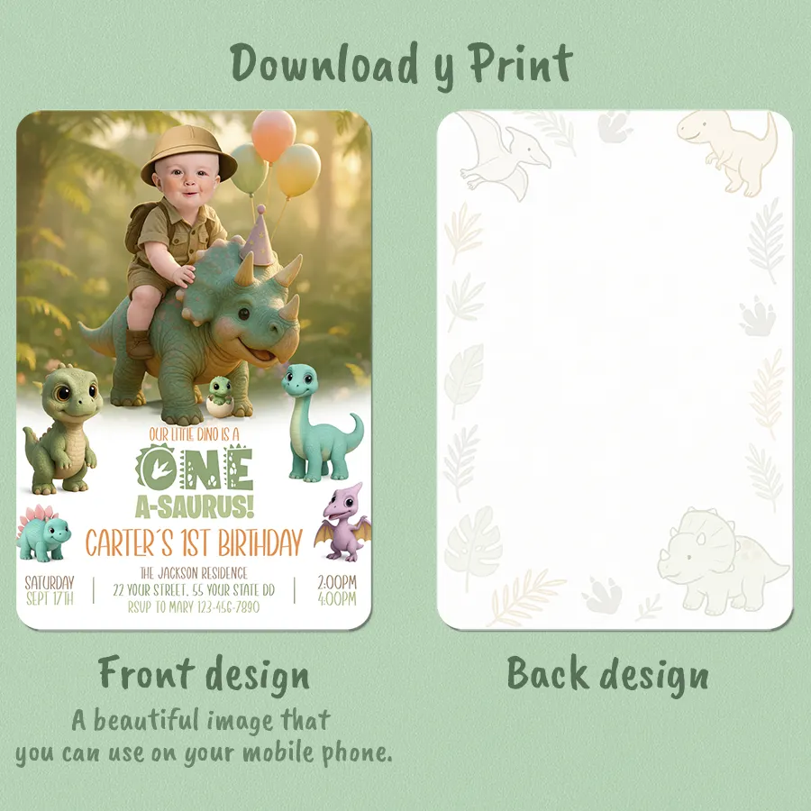 Personalized Baby Dinosaur Birthday Invitation with Photo – Custom Prehistoric Party Design – Delivered in 24h – Digital File 2 Personalized Baby Dinosaur Birthday Invitation with Photo – Custom Prehistoric Party Design – Delivered in 24h – Digital File - Image 2