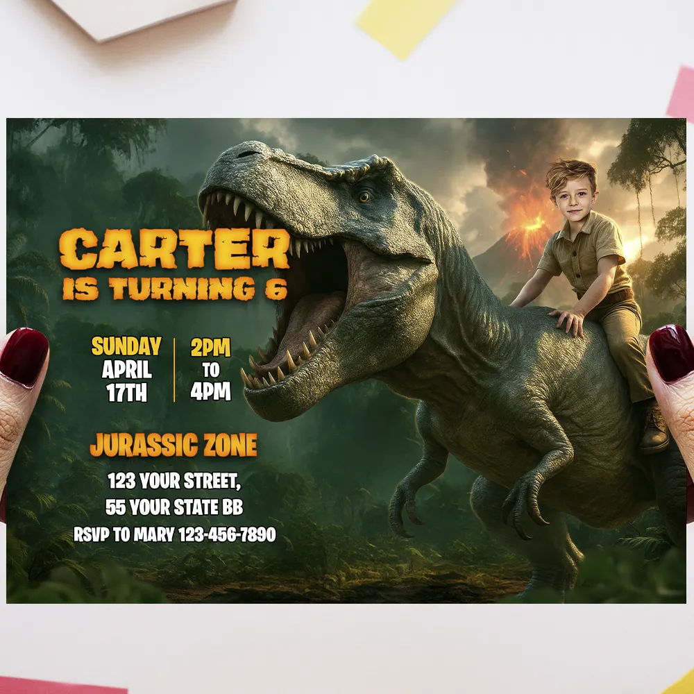 Personalized Dinosaur T-Rex Birthday Invitation with Photo – Delivered in 24h – Digital File 2 Personalized Dinosaur T-Rex Birthday Invitation with Photo – Delivered in 24h – Digital File