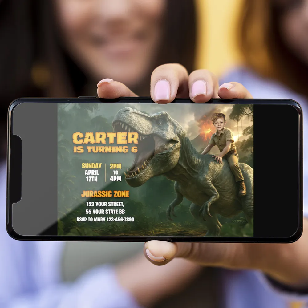 Personalized Dinosaur T-Rex Birthday Invitation with Photo – Delivered in 24h – Digital File 3 Personalized Dinosaur T-Rex Birthday Invitation with Photo – Delivered in 24h – Digital File