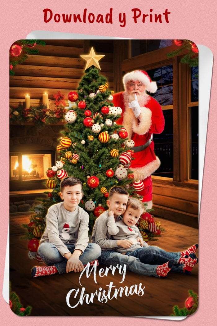 Personalized Family Christmas Fireplace Photo Card – Custom Holiday Greeting – Digital File