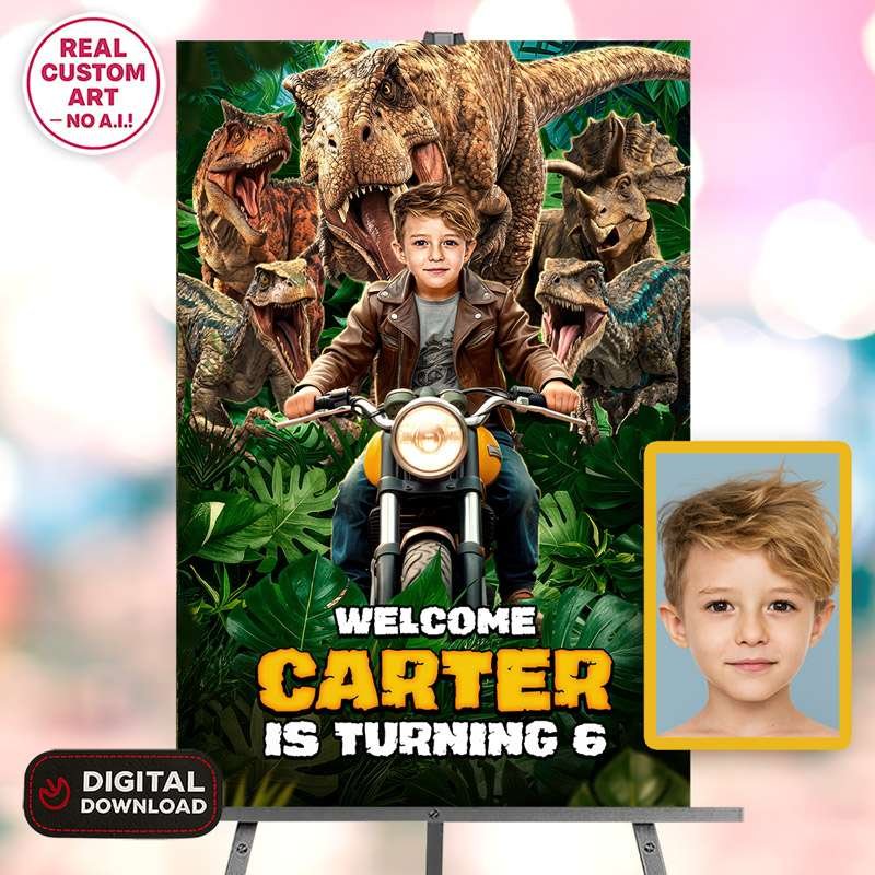 Personalized Dinosaur Moto Welcome Sign – Custom Dino Theme Party Decoration – Delivered in 24h – Digital File 1 Personalized Dinosaur Moto Welcome Sign – Custom Dino Theme Party Decoration – Delivered in 24h – Digital File