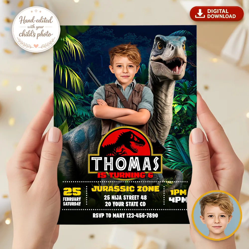Ranger Raptor Dinosaur Invitation | Custom Dino Park Birthday 2 Ranger Raptor Dinosaur Invitation - Ranger Raptor Dinosaur Birthday Invitation Custom Photo Dino Park