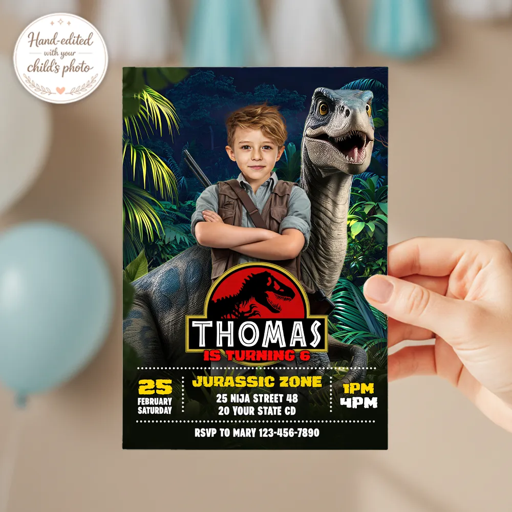 Ranger Raptor Dinosaur Invitation | Custom Dino Park Birthday 3 Ranger Raptor Dinosaur Invitation - Ranger Raptor Dinosaur Birthday Invitation Custom Photo Dino Park