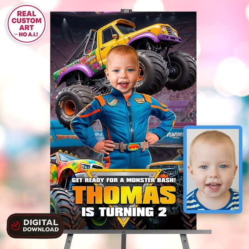 Personalized Monster Truck Welcome Sign – Custom Off-Road Party Poster With Photo – Delivered in 24h – Digital File 1 Personalized Monster Truck Welcome Sign – Custom Off-Road Party Poster With Photo – Delivered in 24h – Digital File