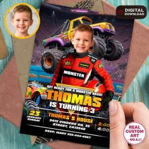 Custom Monster Truck Racing Birthday Invitation – Personalized Off-Road Photo Invitation – Delivered in 24h – Digital File
