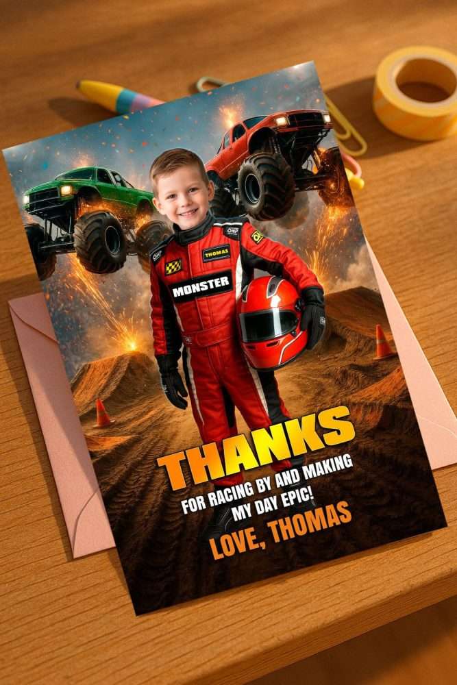 Epic Monster Truck Thank You Card with Photo – Custom Racing Theme Design – Delivered in 24h – Digital File 2 Epic Monster Truck Thank You Card with Photo – Custom Racing Theme Design – Digital File