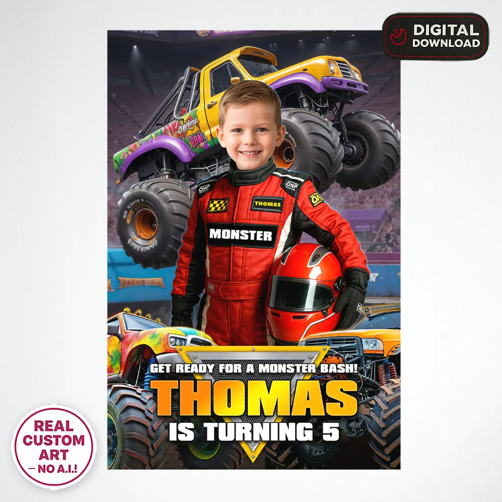 Epic Monster Truck Racing Welcome Sign – Custom Off-Road Party Poster With Photo – Delivered in 24h – Digital File 3 Epic Monster Truck Racing Welcome Sign – Custom Off-Road Party Poster With Photo – Delivered in 24h – Digital File - Image 3