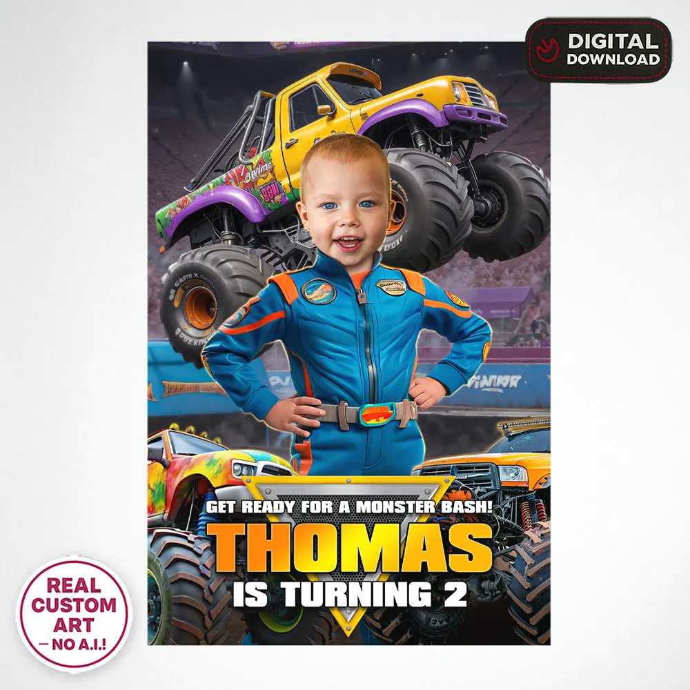 Personalized Monster Truck Welcome Sign – Custom Off-Road Party Poster With Photo – Delivered in 24h – Digital File 3 Personalized Monster Truck Welcome Sign – Custom Off-Road Party Poster With Photo – Delivered in 24h – Digital File - Image 3