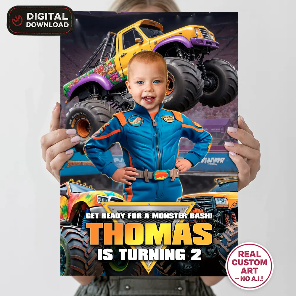 Personalized Monster Truck Welcome Sign – Custom Off-Road Party Poster With Photo – Delivered in 24h – Digital File 2 Personalized Monster Truck Welcome Sign – Custom Off-Road Party Poster With Photo – Delivered in 24h – Digital File