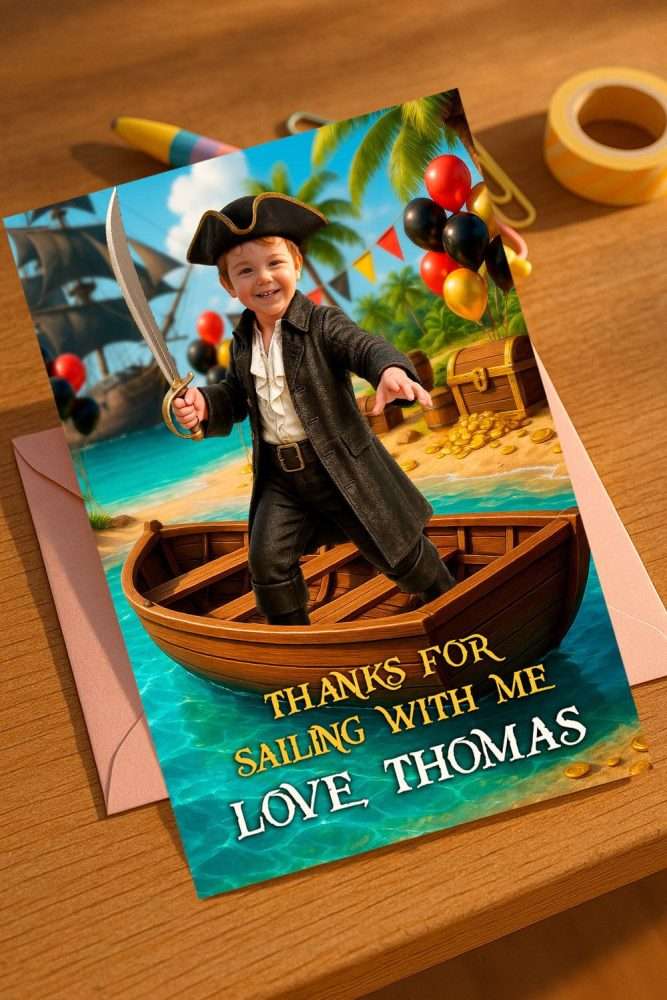 Personalized Pirate Thank You Card with Photo – Custom Pirate Theme Design – Delivered in 24h – Digital File 2 Personalized Pirate Thank You Card with Photo – Custom Pirate Theme Design – Delivered in 24h – Digital File - Image 2
