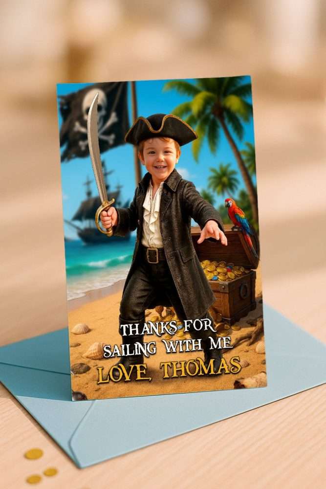 Custom Pirate Thank You Card with Photo – Pirate Theme Design – Delivered in 24h – Digital File 2 Custom Pirate Thank You Card with Photo – Pirate Theme Design – Digital File