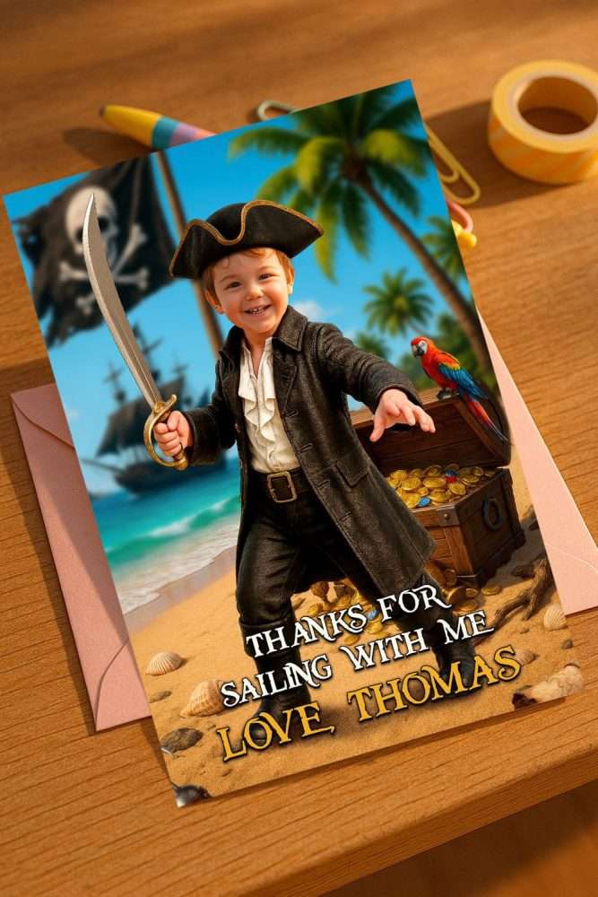 Custom Pirate Thank You Card with Photo – Pirate Theme Design – Delivered in 24h – Digital File 3 Custom Pirate Thank You Card with Photo – Pirate Theme Design – Digital File